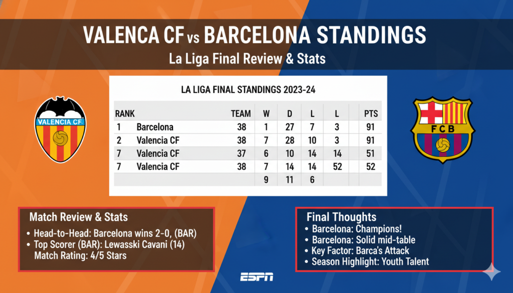 Valencia CF vs FC Barcelona Standings: La Liga Final Review & Stats